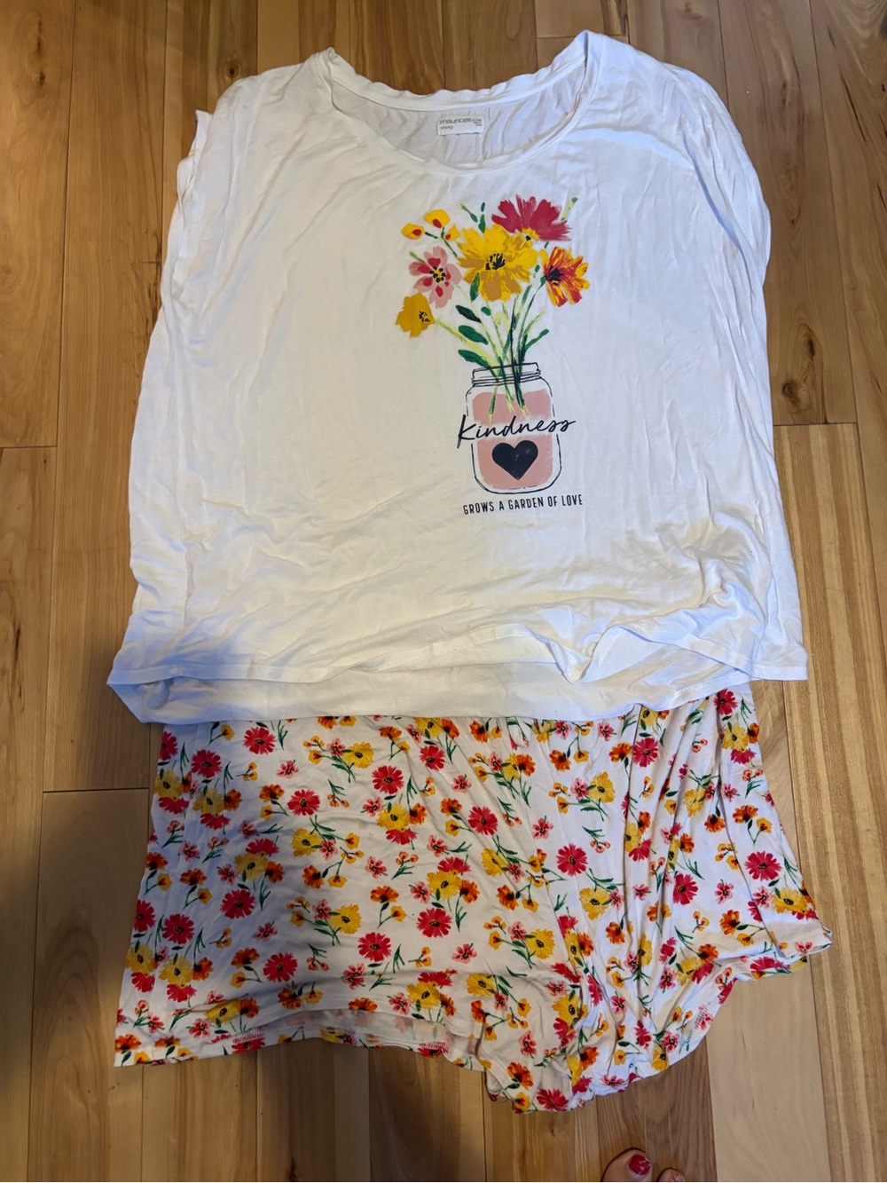 Maurices White Floral 'Kindness' Pajama Set with Yellow & Pink Accents